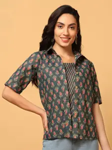 BAESD Women Pack Of 2 Band Collar Abstract Printed Cotton Casual Shirts