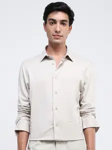 RARE RABBIT Men Comfort Spread Collar Solid Cotton Formal Shirt