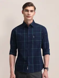 U.S. Polo Assn. Men Classic Spread Collar Windowpane Checked Cotton Formal Shirt