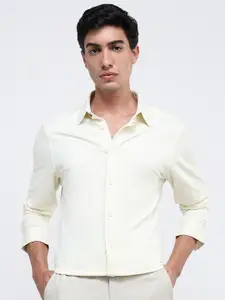 RARE RABBIT Men Comfort Spread Collar Solid Cotton Formal Shirt