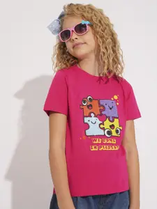 Vero Moda Girls Graphic Printed Round Neck Cotton T-Shirt