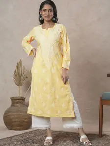 ADA Ethnic Motifs Embroidered Chikankari Cotton Straight Kurta