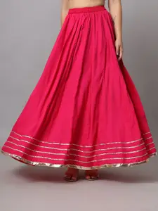 NYPA Solid Gota Laces Flared Maxi Skirt