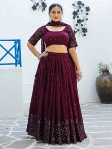 ODETTE Embellished Mirror Work Ready to Wear Lehenga & Unstitched Blouse With Dupatta