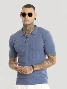 Snitch Men Self Design Polo Collar Cotton Slim Fit T-Shirt