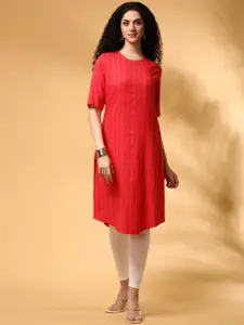 Anouk Striped Woven Design Round Neck Three-Quarter Sleeves Regular Viscose Rayon Kurta