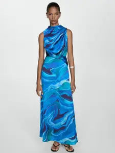MANGO Satin Printed Dress with Draped Neck