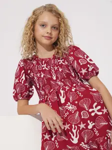 Vero Moda Girls Print Puff Sleeve Fit & Flare Dress