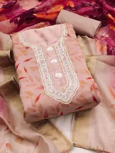 Peachmode Floral Printed Sequinned Unstitched Dress Material