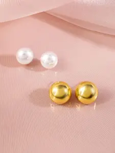 Rubans Voguish Set Of 2 Gold-Plated Circular Pearls Studs