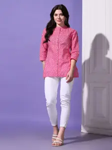 BAESD Women Mandarin Collar Ethnic Printed Cotton Casual Shirt