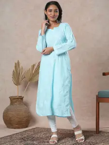 ADA Ethnic Motifs Embroidered Chikankari Detail Long Sleeves Side Slit Regular Kurta
