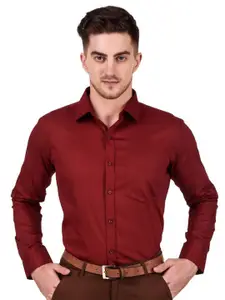 DESIGN UP MEN MAROON COMFORT SLIM FIT SOLID TWILL FORMAL SHIRT