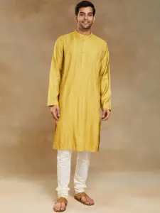 Fabindia Striped Band Collar Straight Kurta