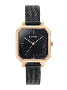 Sonata Women Brass Printed Dial & Stainless Steel Bracelet Style Straps Analogue Watch 87072KM01