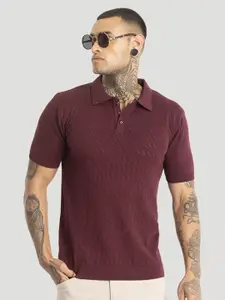 Snitch Men Self Design Polo Collar Cotton Slim Fit T-Shirt