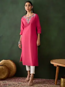 Sangria Floral Embroidered Thread Work Pure Cotton Kurta