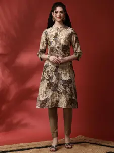 Anouk Floral Printed Mandarin Collar Straight Kurta