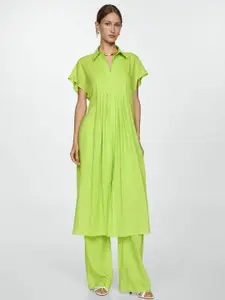 MANGO Pleated Shirt Midi Dress with Side-Slits