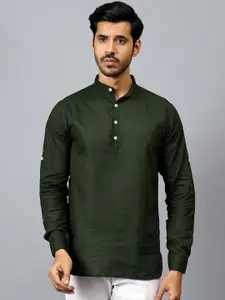 Yugnik Mandarin Collar Roll-Up Sleeves Pure Cotton Short Kurta