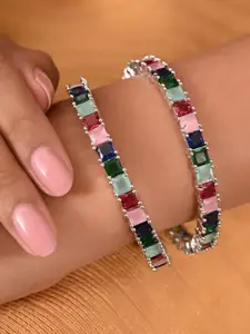 RATNAVALI JEWELS Set Of 2 Silver-Plated American Diamond Stone-Studded Bangles