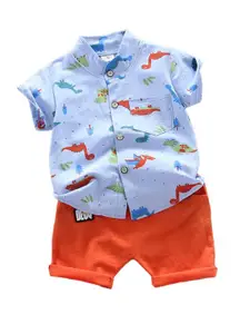 StyleCast x Revolte Boys Blue & Orange Printed Shirt with Shorts