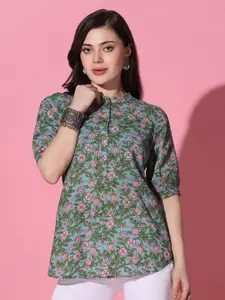 BAESD Women Band Collar Floral Printed Cotton Casual Shirt