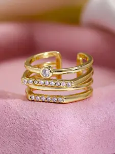 Rubans 22k Gold-Plated American Diamond & Cubic Zirconia Studded Finger Ring