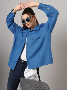 CHARMGAL Women Classic Cuban Collar Solid Cotton Oversized Casual Shirt