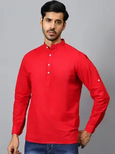 Yugnik Mandarin Collar Roll-Up Sleeves Pure Cotton Short Kurta