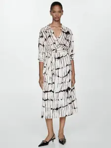 MANGO Printed Belted Shirt Midi Dress