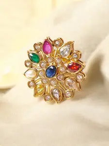Pihtara Jewels Gold-Plated Stone Studded Finger Ring
