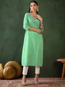 Sangria Floral Embroidered Pure Cotton Straight Kurta