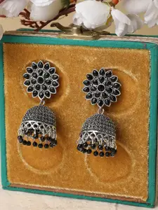 MODE MANIA Silver Plated Dome Shaped Artificial Stones Studded Jhumkas