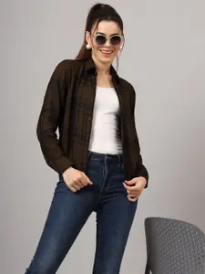 CHARMGAL Women Classic Spread Collar Tartan Checked Cotton Slim Fit Casual Shirt