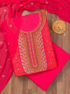 Koskii Floral Printed Zari Unstitched Dress Material