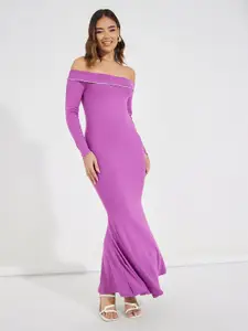 Styli Women Solid Off Shoulder Mermaid Maxi Dress