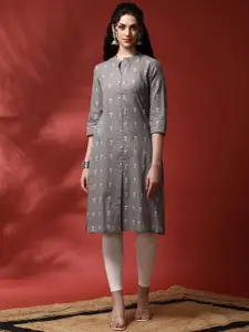 Anouk Round Neck Regular Sleeves Woven Design Regular Straight Pure Cotton Kurta