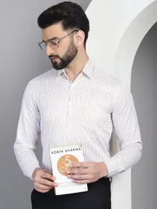 Indian Needle Men Classic Cutaway Collar Vertical Striped Cotton Formal Shirt