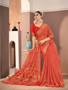 Saree mall Zari Poly Chiffon Block Print Sarees