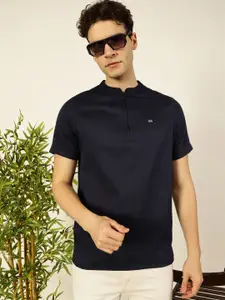 Thomas Scott Men Solid Mandarin Collar Cotton T-Shirt