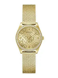 GUESS Women Printed Dial & Stainless Steel Bracelet Style Straps Analogue Watch GW0748L2