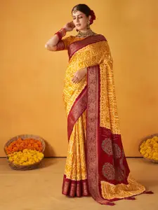 Saree mall Ethnic Motifs Zari Silk Blend Sungudi Sarees