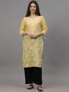 Seva Chikan Ethnic Motifs Embroidered Chikankari Cotton Straight Kurta