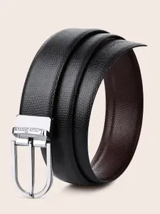 LOUIS STITCH Men Black Textured Reversible Leather Formal Belt