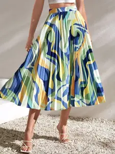 ZWERLON Printed A-Line Midi Skirt