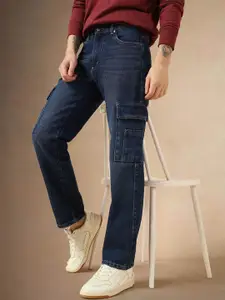 Dennis Lingo Men Relaxed Fit Mid-Rise Light Fade Clean Look Cotton Cargo Jeans