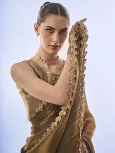 Mitera Sequinned Organza Ready to Wear Saree