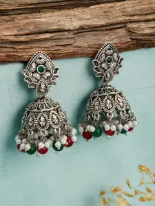 Jazz and Sizzle Silver Plated Dome Shaped Pearl Studded Jhumkas