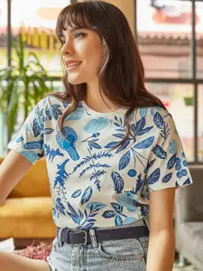 Olalook Women Conversational Printed Round Neck Cotton T-Shirt